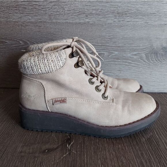 Blowfish MALIBU Boots Women's Comet Beige/Knit Tops Wedge Size 7 Lace-Up - Picture 1 of 11